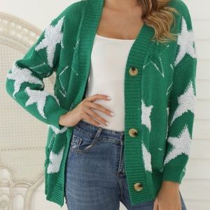 Coeur De Vague Green Star Button Up Sweater NWT